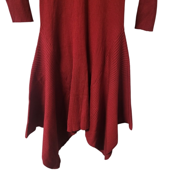 Asymmetric Ribbed Midi Dress In Burgundy 1X - Picture 6 of 8